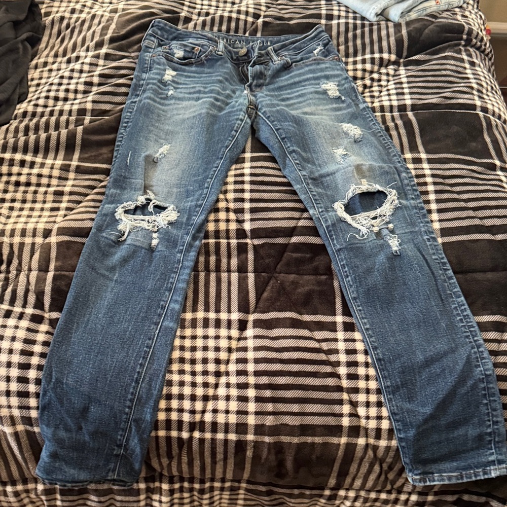 American Eagle Outfitters Men's Ripped Blue Skinny Jeans